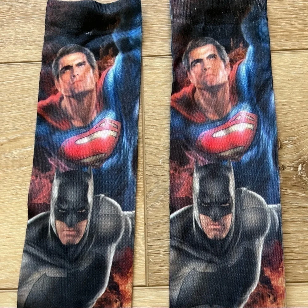 𝅺superhero Knee socks, size 16, Superman Batman Wonder Woman, blue red orange.